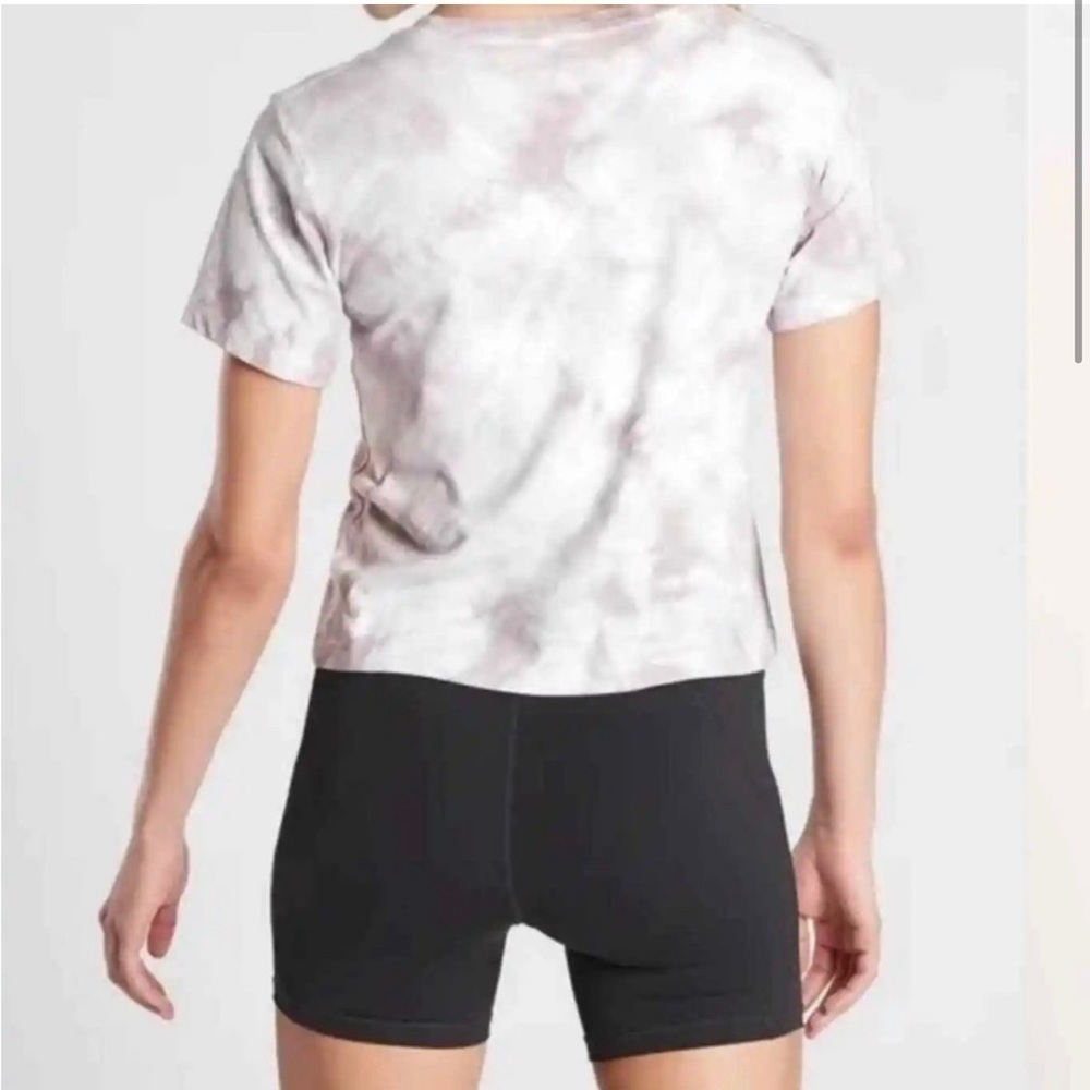 Athleta Gray Tie-Dye Short Sleeve Organic Cotton Daily Crew Cropped Tee XS - Picture 2 of 8